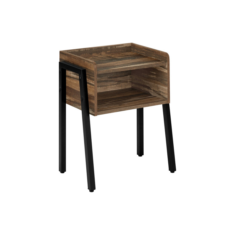 2 Rectangular Side Table - Brown And Metal, Adjustable Feet For Any Room Modern End With Raised Edges Laminate Black 11.79 Inches