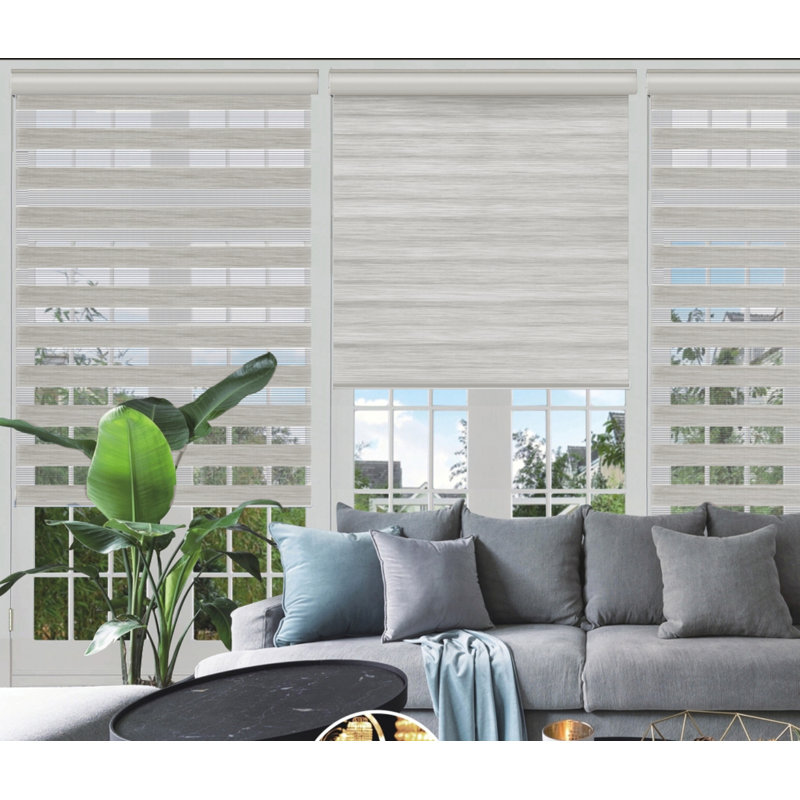 Store à enroulement semi-transparent sans cordon aspect bois jour et nuit, Beige, L 44 po x L 84 po