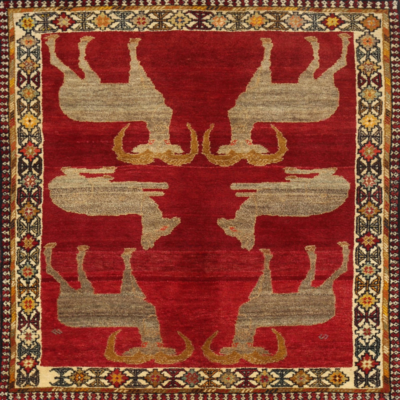 Tapis traditionnel rouge / beige / noir, Rond 5 pi