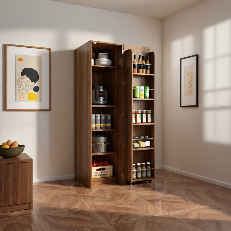 Armoire de cuisine 68 po - Buffet autoportant avec 5 tablettes et 5 supports latéraux, rangement réglable pour la salle à manger, le salon ou la salle de bain