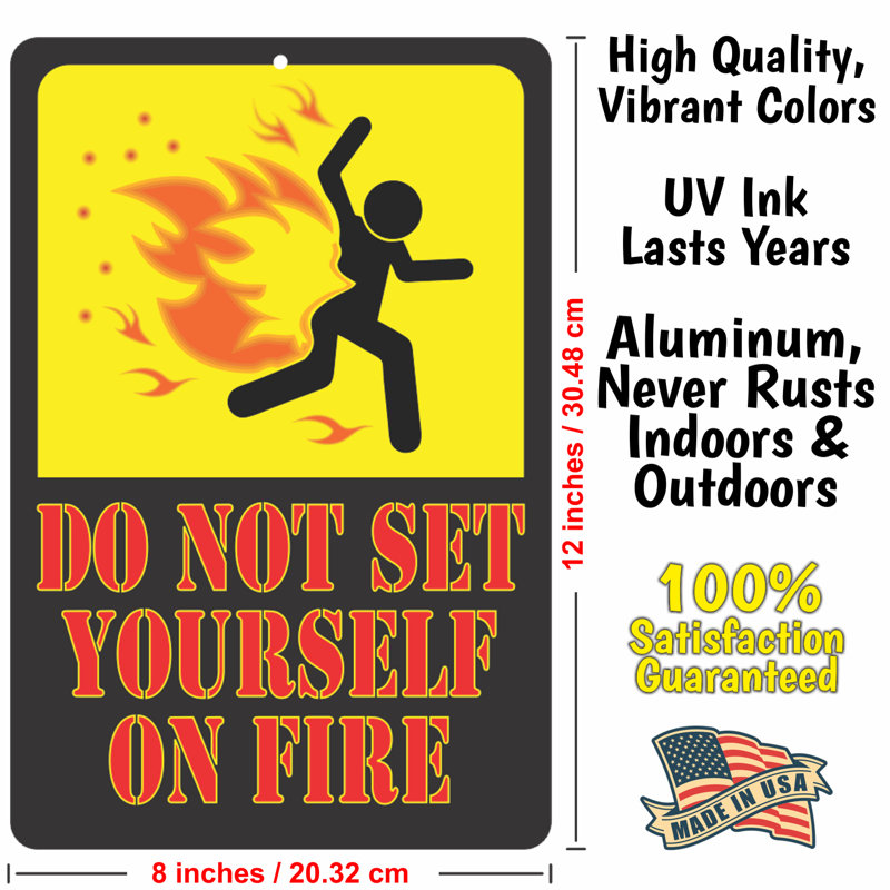 Funny Yellow and Black Metal Warning Sign 8 x 12 Inches