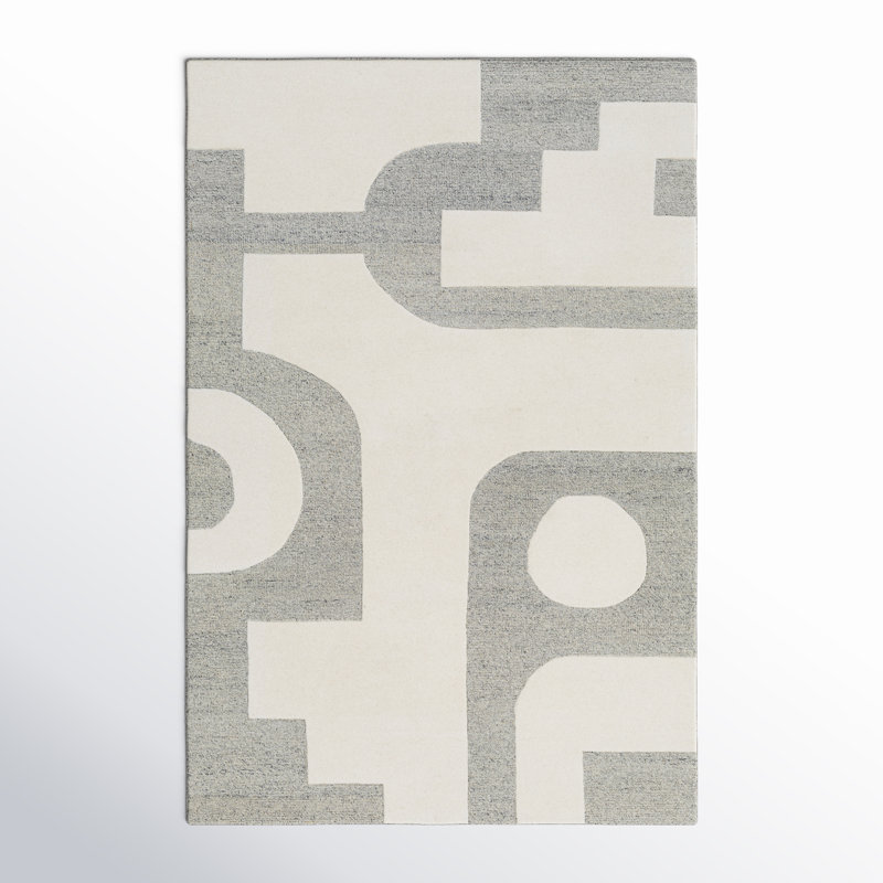 Wingrove Abstract Hand Tufted Wool Area Rug in Gray, Rectangle 9' x 12'