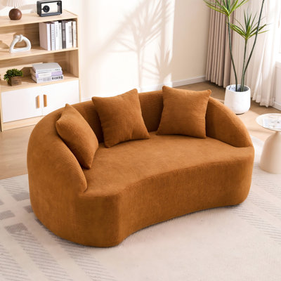 Coussin incurvé moderne orange chenille 049s 2, version améliorée, 3 coussins standard, convient au salon, bureau, appartement, chambre d'amis, 165 cm L x 100 cm l, doux et en tissu, 30 g de mousse compressée avec ressorts