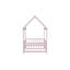 Lit simple en bois avec structure de toit, garde-corps de sécurité, rose