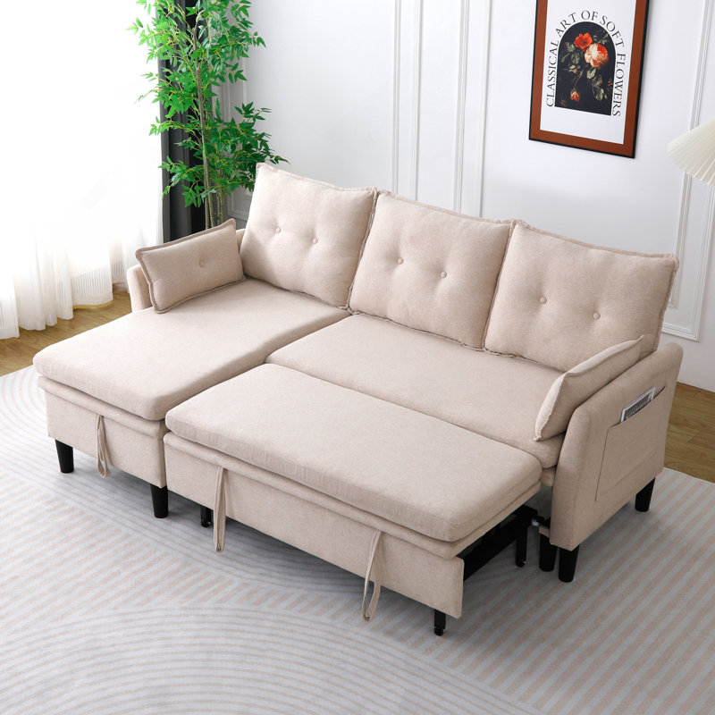 Canapé modulaire en L réversible avec rangement en L - coton, beige, bureau et appartement, Beige