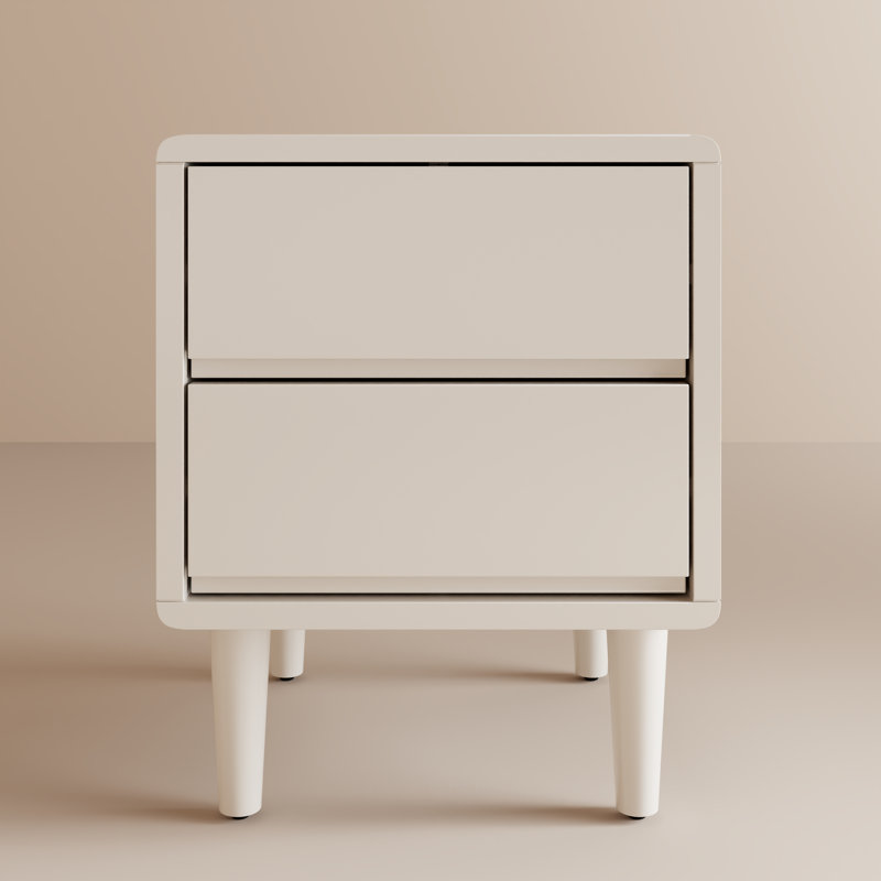 Solid Wood Mid-Century Modern Nightstand, White, 19.7" H