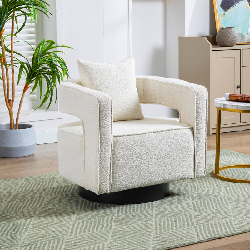 Davidanthony Upholstered Swivel Barrel Chair, Ivory Polyester