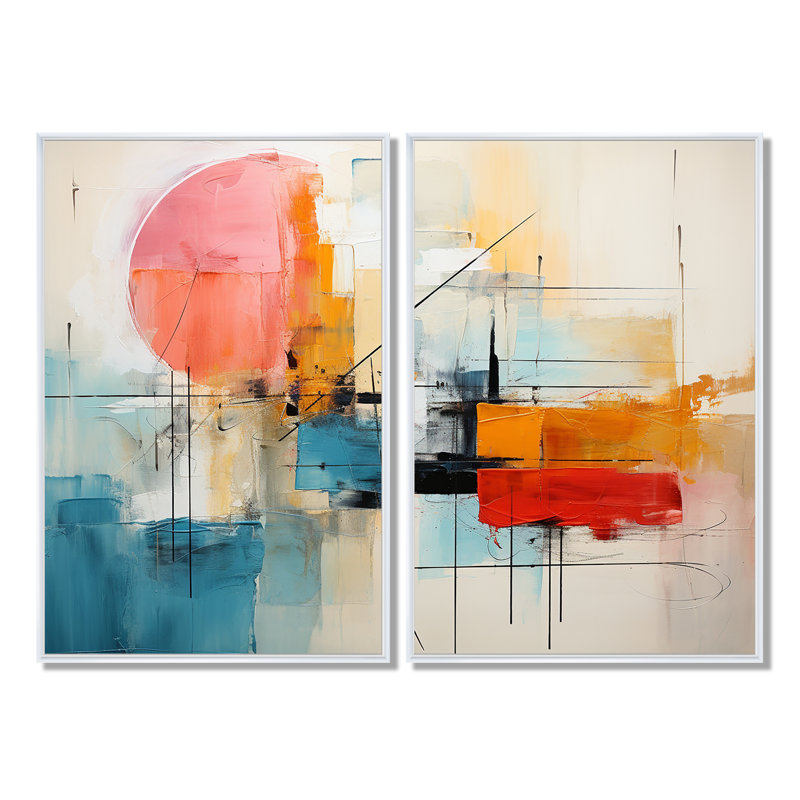 «Abstract Chromatics II», art mural abstrait à 2 panneaux, H 36 po x l 48 po, Impression encadrée flottante, Blanc