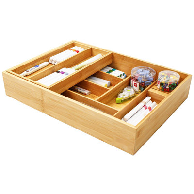 Boîte de rangement à double couche pour tiroir de cuisine en bambou, boîte de rangement à couverts pour la vaisselle, plateau de vaisselle de type tiroir, support de vaisselle amovible, boîte de rangement pour la vaisselle, boîte de rangement polyvalente (grande taille)