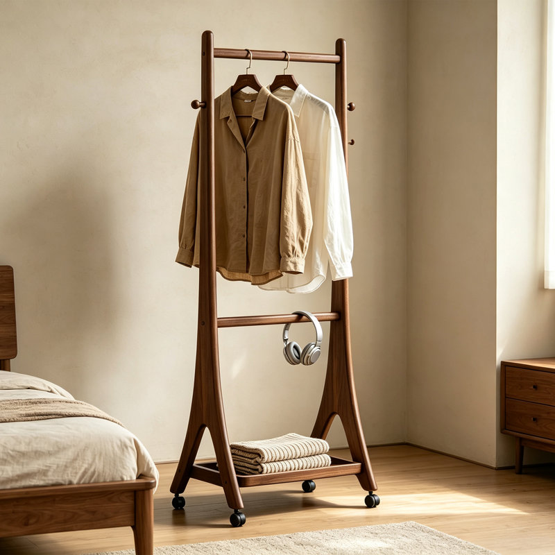 Black Walnut Mobile Hallway Coat Rack