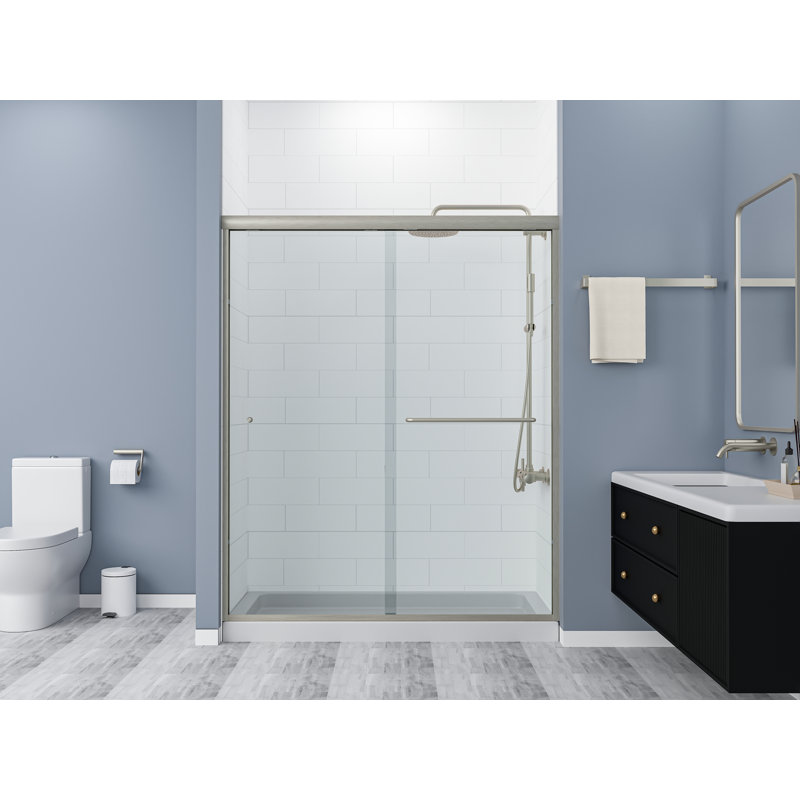 59 1/2" W X 72" H Contemporary Semi Frameless Double Sliding Shower Door With 5/16" Tempered Glass, Brushed Nickel