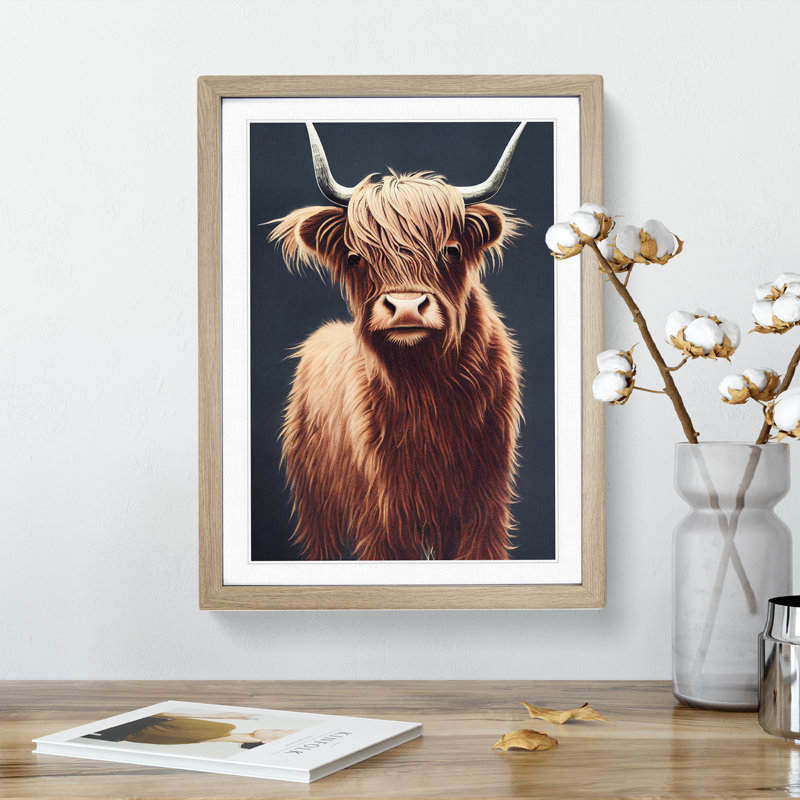 Fantastic Highland Cow - Single Picture Frame Print, 34cm H x 25cm W x 2cm D, Oak
