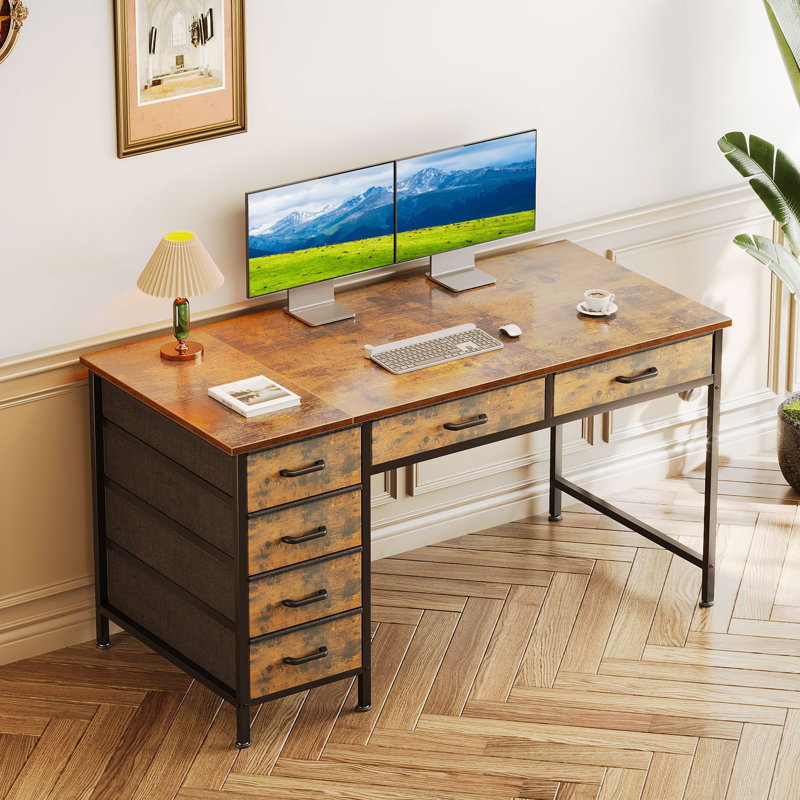 Writing Desk With 6-tier Fabric Drawers,home Office Desk With Reversible Design,modern Corner Desk With Solid Structure