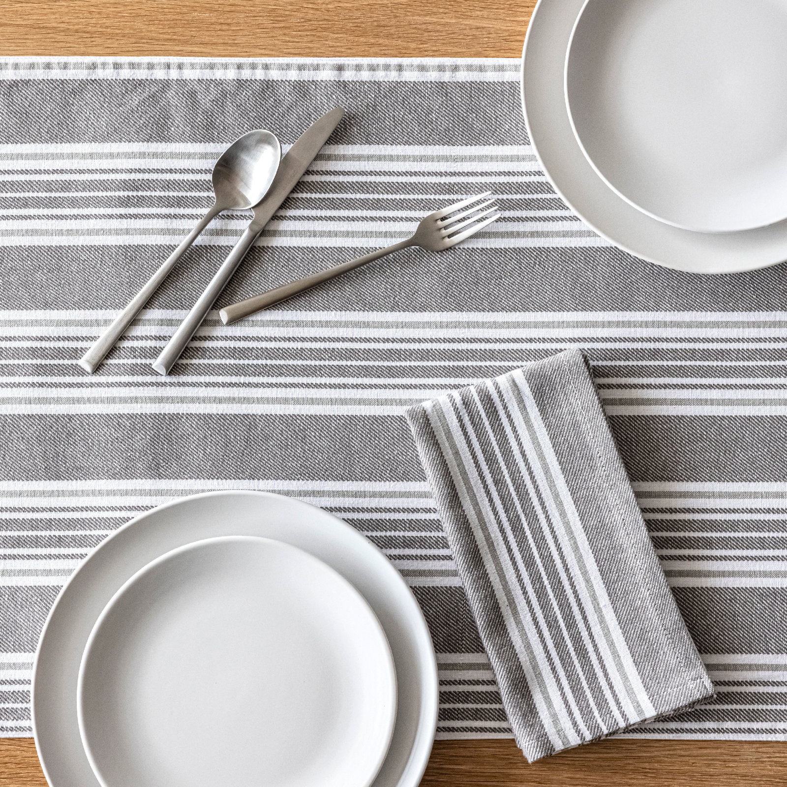 over&back Woven Striped Table Runner, 18" W x 90" L, White/Gray