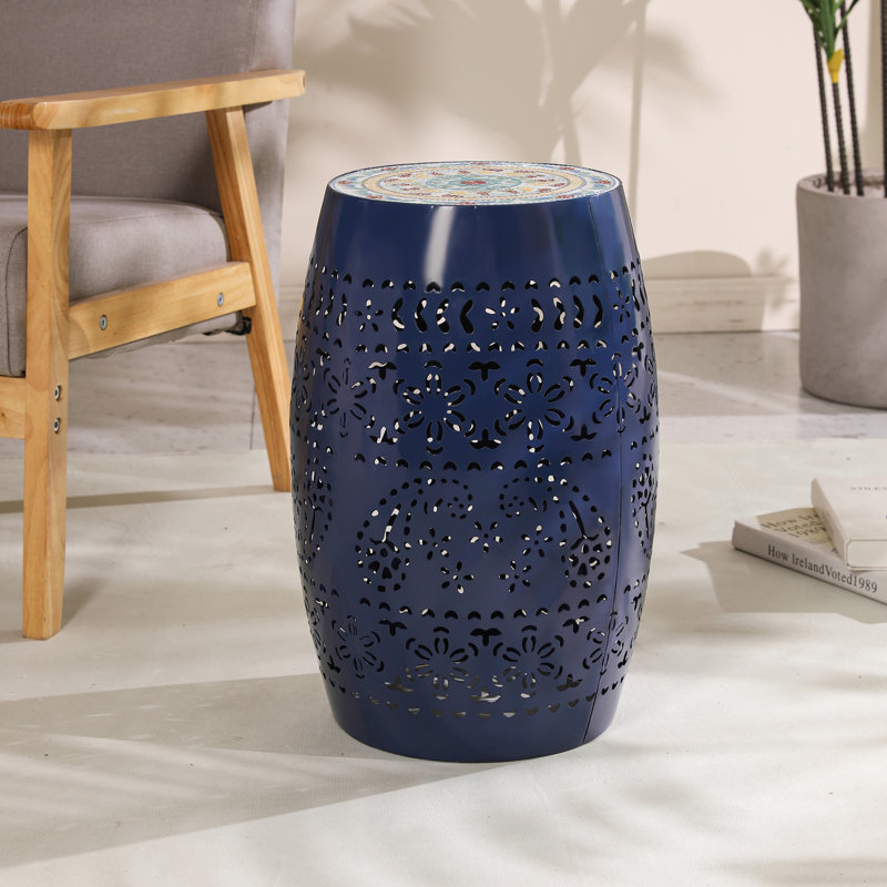 Ifrane Metal Side Table With Ceramic Top, Dark Blue