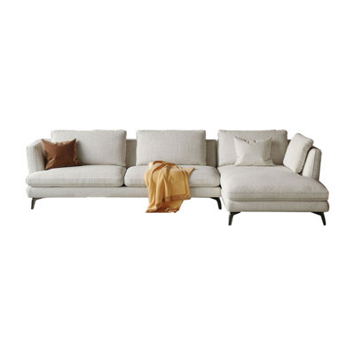 2-Piece White Cotton Blend,Linen Blend Modular Sectional Sofa couch with Chaise
