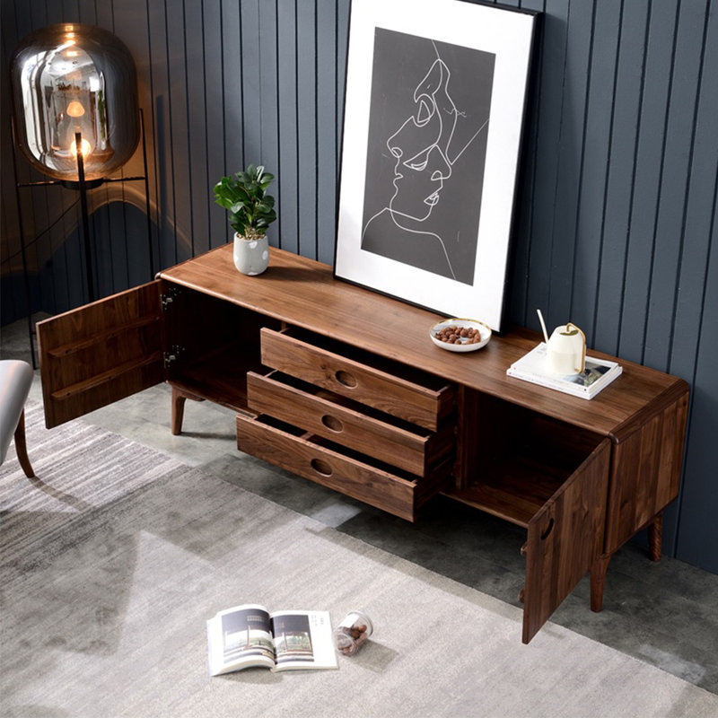 Meuble télé en bois massif de style nordique, 70.87"
