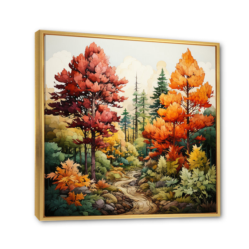 Pine Tree Autumn Magic II - impression, H 36 po x l 36 po, Cadre flottant doré