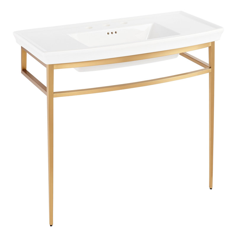 39" Olney 32" Tall Porcelain Rectangular Console Bathroom Sink with Overflow, Brushed Gold