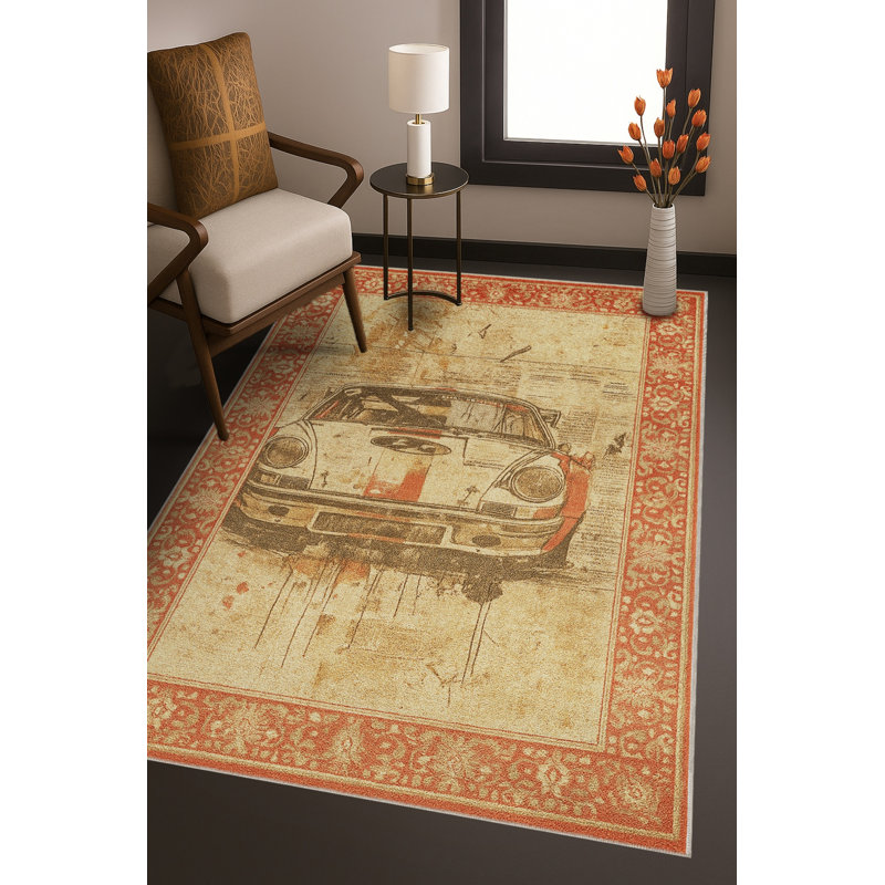 Tapis bleu tissé lavable rétro Mosso, 2' x 2'11"