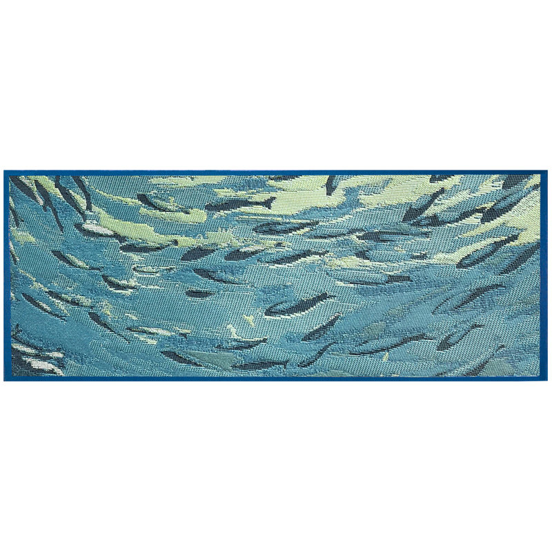 Tapis intérieur / extérieur bleu Bay Toile Asenet Fish To Go de Bay Isle Home ™, Tapis de couloir 1 pi 11 po x 4 pi 11 po
