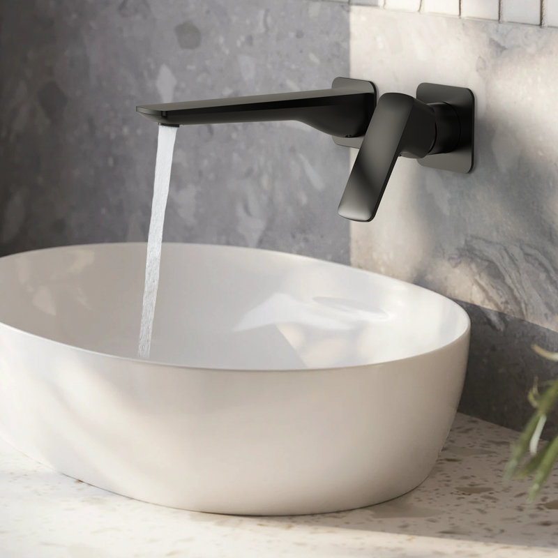 Wall Mounted Bathroom Faucet, Single-handle Bathroom Sink Faucet with Drain Assembly, Matte Black