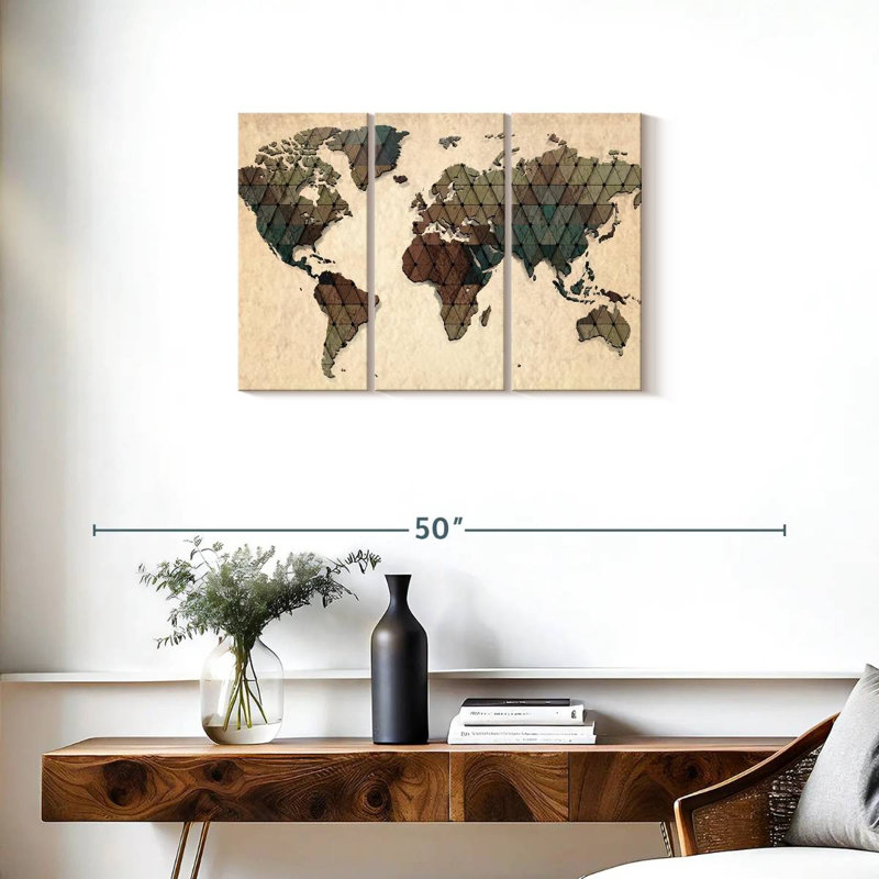 Carte du monde unique sur 3 pièces, H 20 po x l 33 po x P 1,25 po