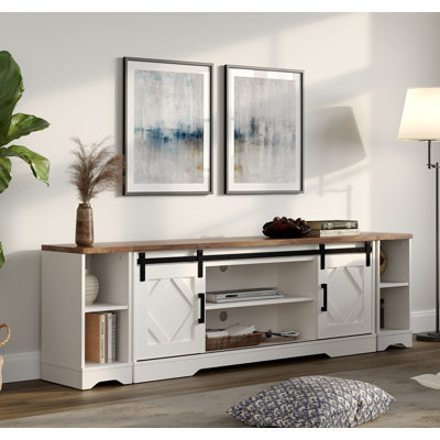 Laziza Rohun 3 in 1 Modern Farmhouse TV Stand for up to 85" TVs,Wood Entertainment Center with Open Storage for Living Room