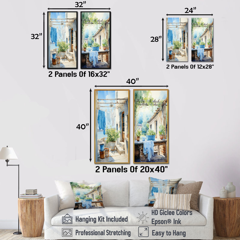 Ensemble de 2 toiles en Wash Wash Blues In Provence II, H 32 po x l 33 po, Toile tendue