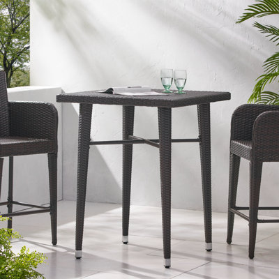 Table de bar carrée de 81 cm (32 po) - Table de jardin en fer forgé au design charmant, 104 cm (41 po) H x 83 cm (32,5 po) L x P, mobilier de jardin brun aux nuances variées, pigmentée