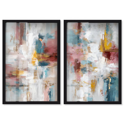 «Warmth And Cool Abstract Duo Shadowbox», ensemble d'art abstrait par Art Remedy, cadre noir, 36 x 54