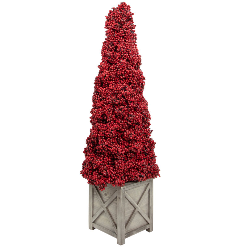 Topiaire de Noël rouge en pot, H 40 po x l 12 po x P 12 po