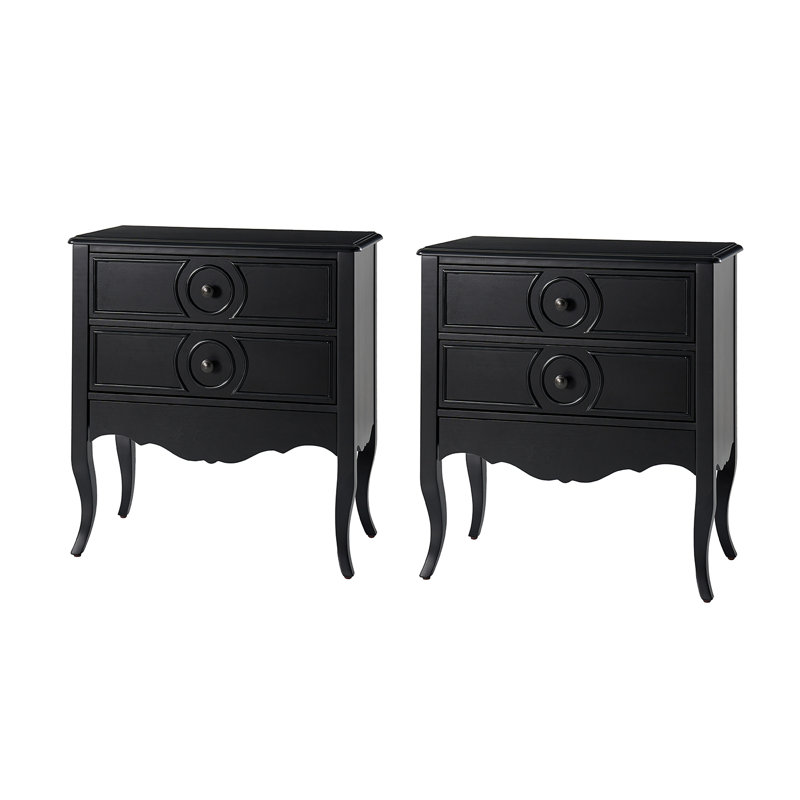 Arbin Traditional 3-Drawer Nightstand with Charging Station and Hidden Drawer, Black