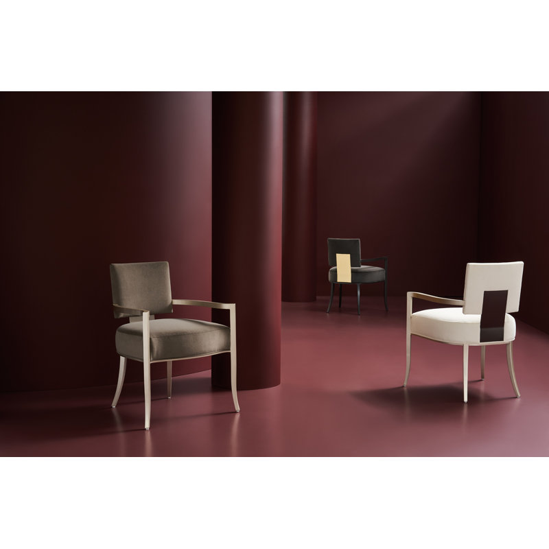 Caracole Classic Upholstered Arm Chair, Pearl/Chrome, Beige