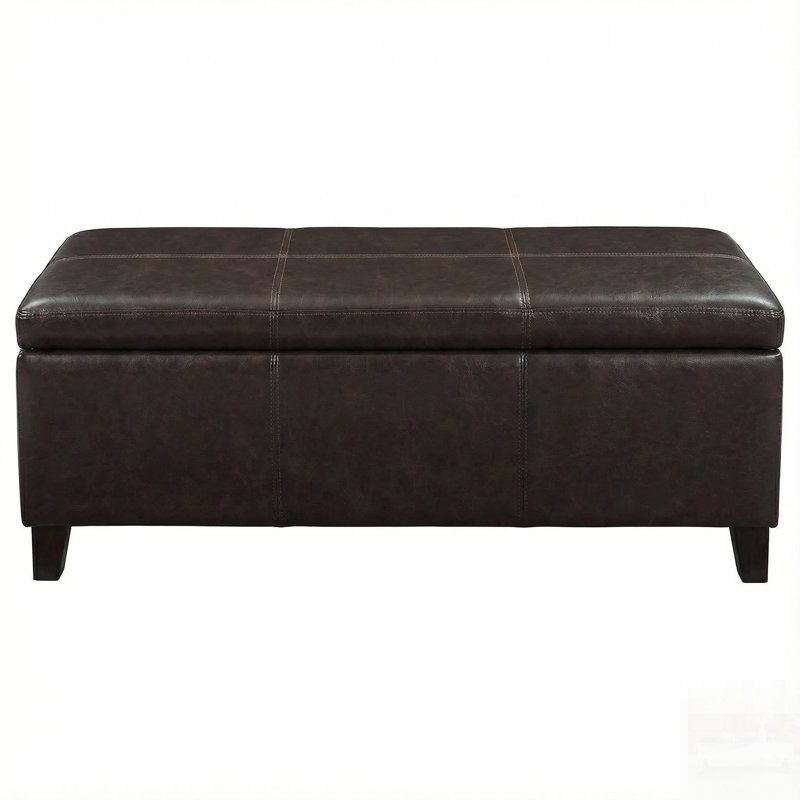 Banc de rangement contemporain avec repose-pieds rectangulaire en similicuir vegan brun patiné, parfait pour le salon et le vestibule