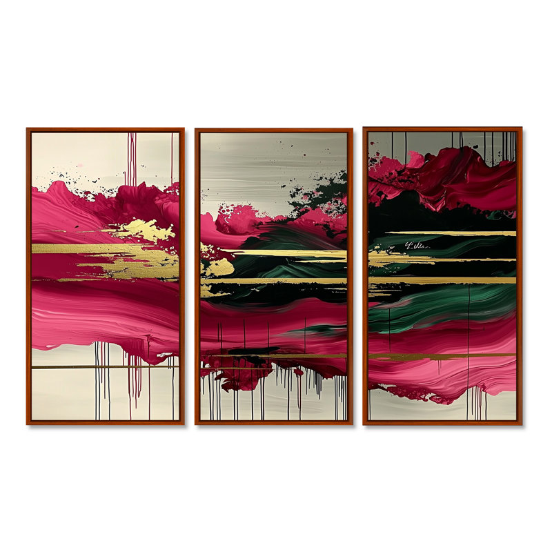 «Abstract Rose Fragments Of Time I», art mural abstrait, ensemble de 3, H 40 po x l 60 po, Brun