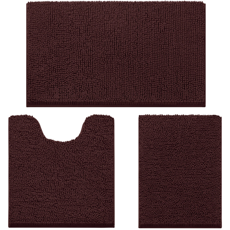  3 Pieces Bathroom Rugs, Ultra Soft Non Slip Absorbent Chenille Toilet Bath Mat Set (Dark Green,17"x24"+20"x32"+U Shape 20"x24")
