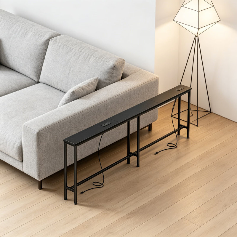Extra-Long Narrow Console Table With Built-In Power Strips, USB-C Charging, And Storage For Behind Sofa, Entryway, And Small Spaces