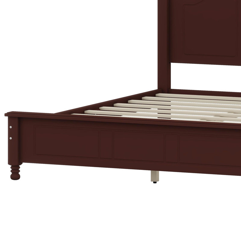 Lit plateforme en bois avec design rétro et support de lattes robuste, Noyer