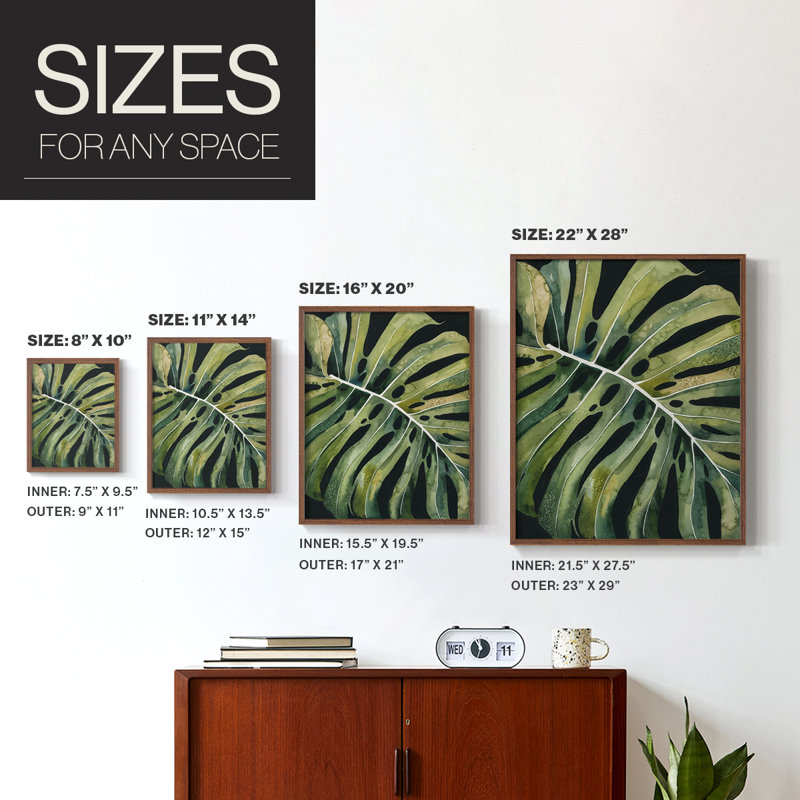 Nocturnal Monstera I, reproduction encadrée - bois massif, H 15 po x l 12 po, Noyer