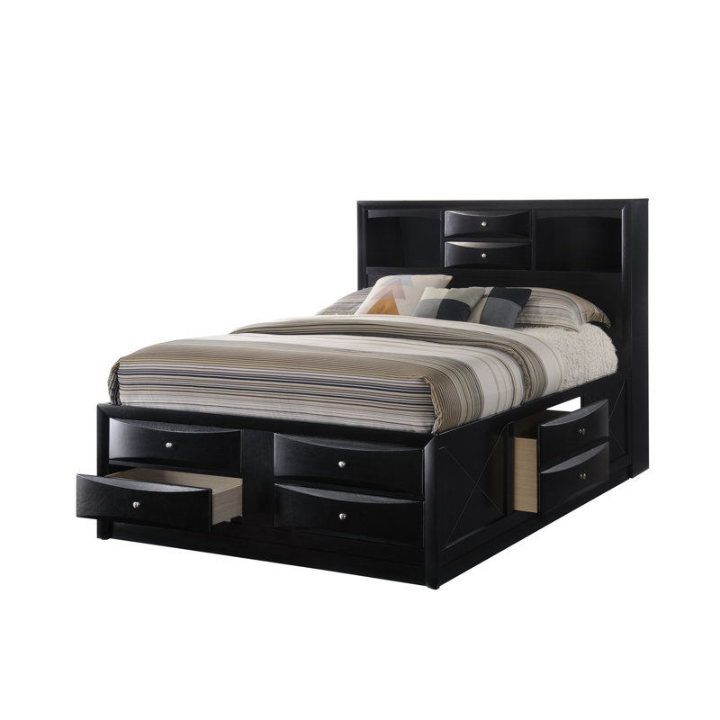 Ensemble de chambre avec grand lit 6 pièces: lit, commode, miroir, 2 tables de chevet, commode, Noir, Grand
