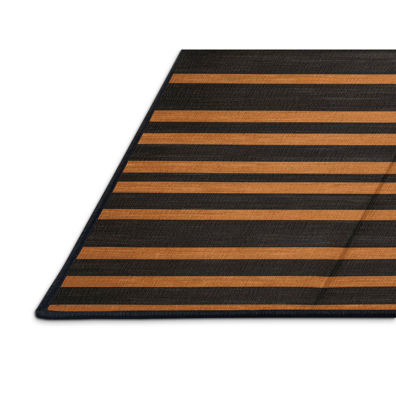 Tapis brun à rayures horizontales lavable à la machine, Rectangulaire 2 pi x 3 pi