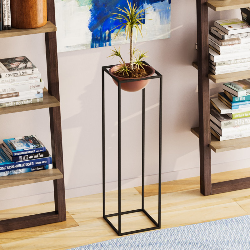 Pot décoratif Becontree Elegant, noir et cuivre, 10,2 po x 31,5 po x 10,2 po | Fabrication 100% métal, poids: 4,0 lb | Aucune installation requise, parfait pour une utilisation intérieure et extérieure, décoration élégante et durable