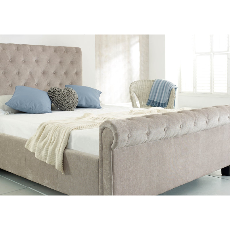 Upholstered Velvet Sleigh Bed, Mink
