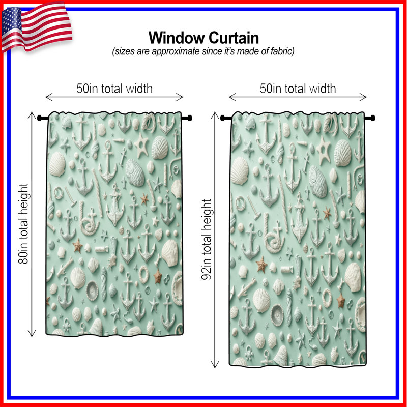 Rideaux, voilages et voilages à motif de coquillages Shells Anchors Rope Seashells - 1 panneau, 50 po x 92 po - 1 panneau