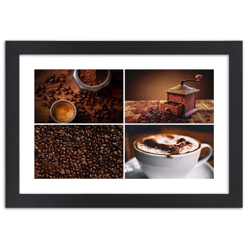 Coffee Bean Mug Set - Single Picture Frame Print, 70cm H x 100cm W, Black