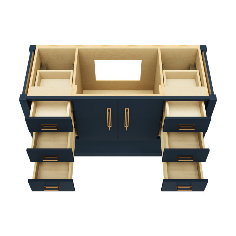 Kiawah Single Extra Wide Bath Vanity, Hague Blue, Satin Gold, 54"