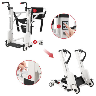 Lève-personne électrique avec batterie rechargeable, fauteuil de transfert de patient robuste avec roulettes verrouillables pour un usage domestique