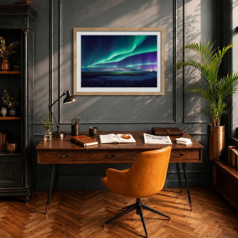 The Showstopping Northern Lights - Framed Print, 25cm H x 34cm W x 2cm D, Oak