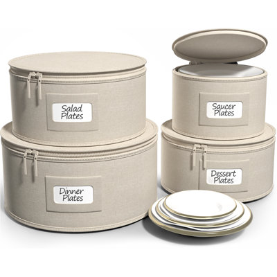 Sorbus 4-Piece Stackable Plate Carrier Set for Dinnerware, Plate Organization and Storage with Felt Plate Protector, Beige